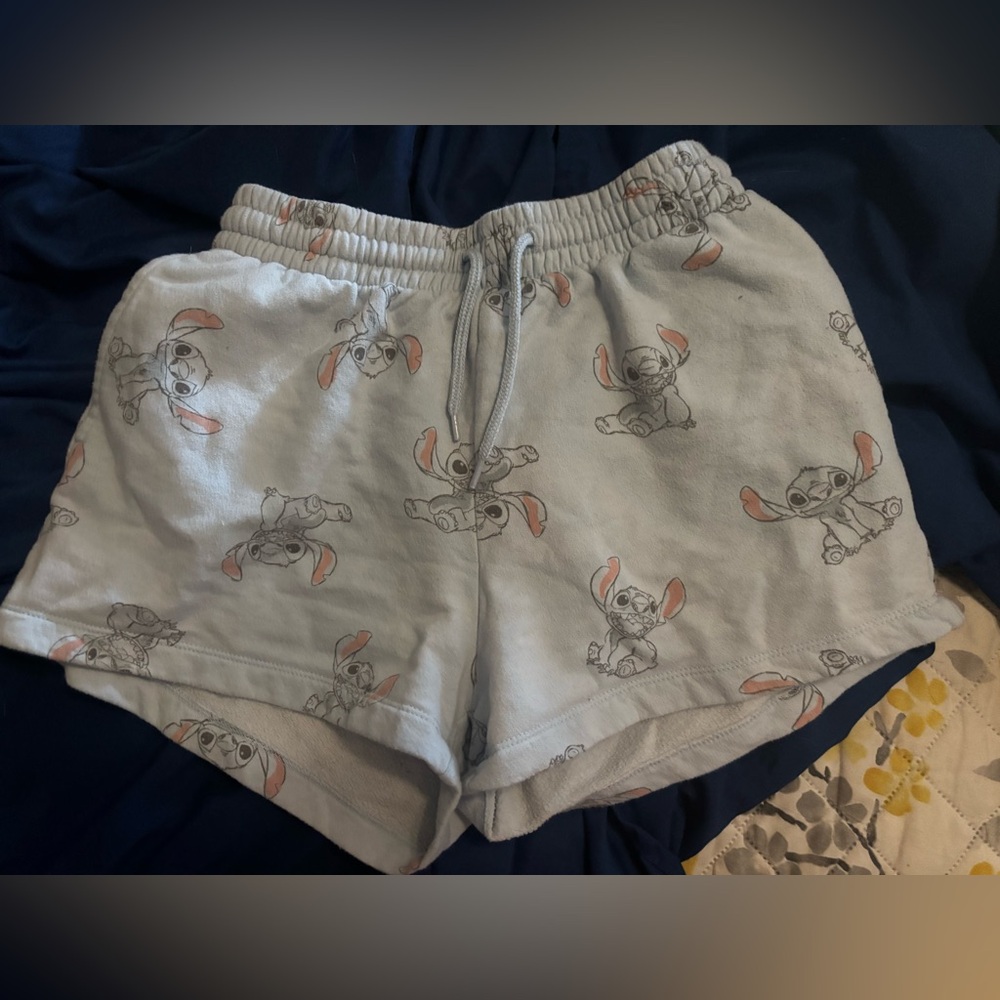 Disney Light Blue Stitch Printed Lounge Shorts with Pink Ear Details